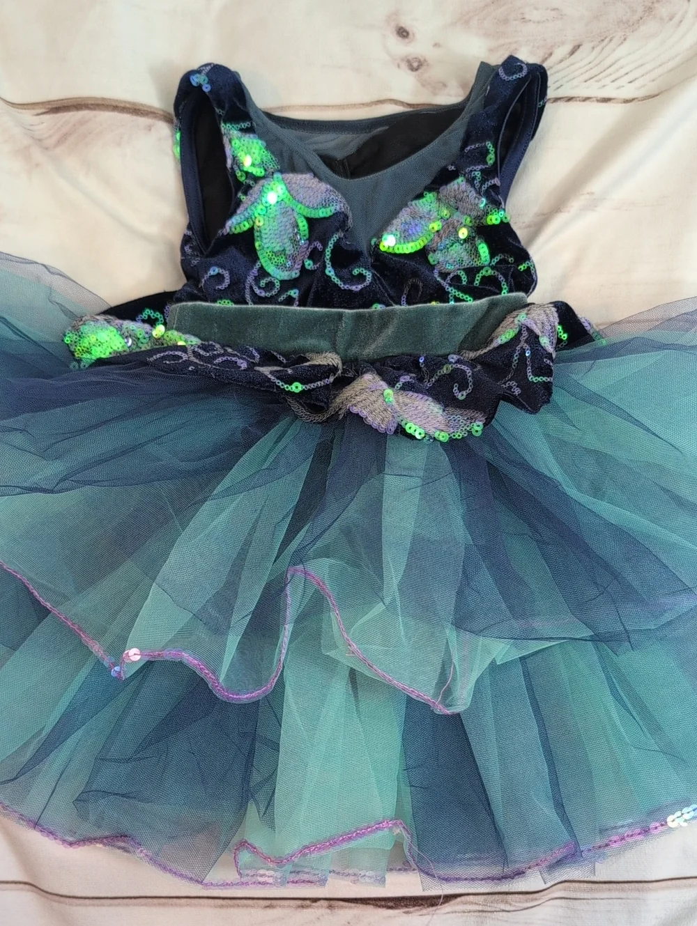Weissman Navy and Teal Sequin Tulle Dance Costume Childs XS Or 4/5